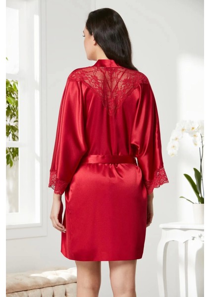 Saten Dantelli Gecelik ve Sabahlık Takımı 4280 - Kırmızı modelleri