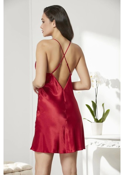 Saten Dantelli Gecelik ve Sabahlık Takımı 4280 - Kırmızı indirimleri