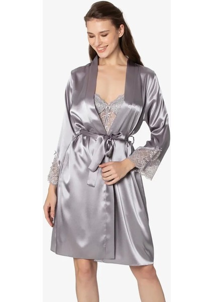 Saten Dantelli Gecelik ve Sabahlık Takımı 4300 - Royal