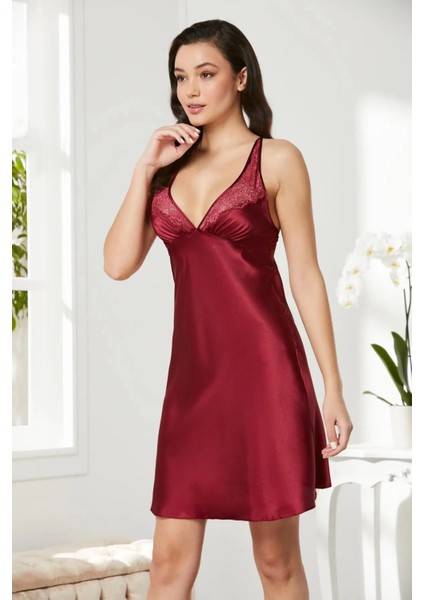 Saten Dantelli Gecelik 860 - Bordo
