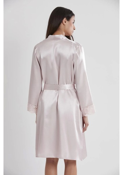 Saten Dantelli Gecelik ve Sabahlık Takımı 4265 - Pudra fırsatları