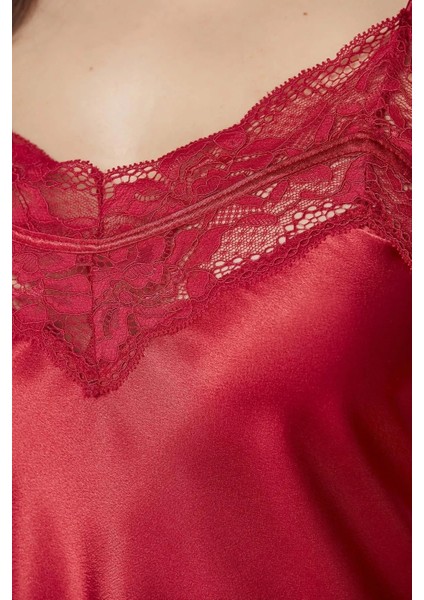 3'lü Saten Gecelik ve Şifon Sabahlık Takımı 2475 - Kırmızı indirimleri