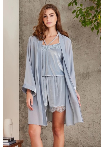 Dantelli Kadife Tulum Gecelik Sabahlık Takım 4800 - Mist fiyatları