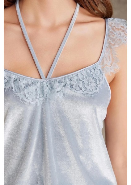 Dantelli Kadife Tulum Gecelik Sabahlık Takım 4800 - Mist indirimleri