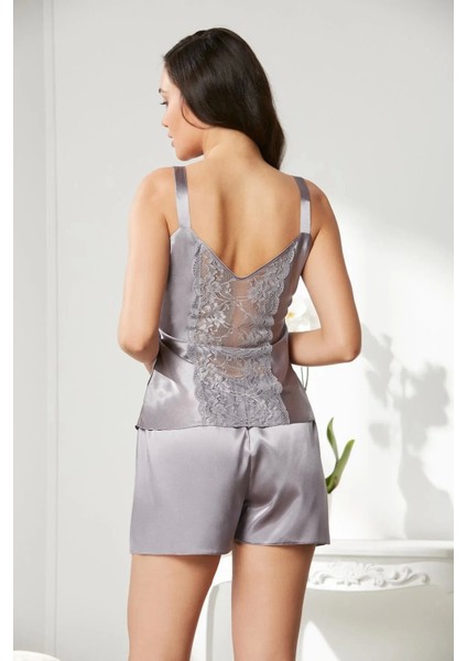 Saten Dantelli 3'lü Şort Kombi Sabahlık Takımı 2480 - Royal indirimleri