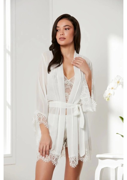 Saten Dörtlü Gelin Çeyiz Seti 7005 - Ekru