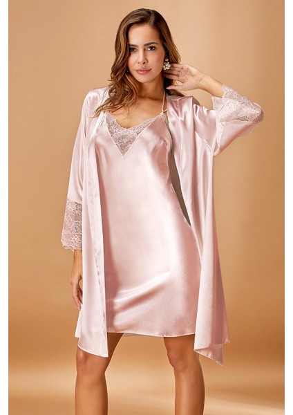 Saten Pudra Kimono Takım 5336