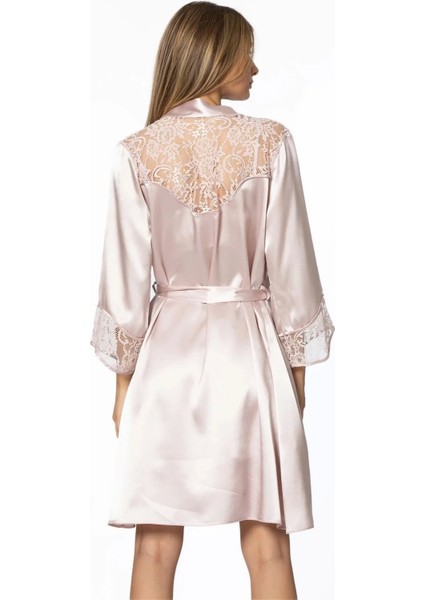 Saten Dantelli Gecelik ve Sabahlık Takımı 4075 - Pudra fiyatları