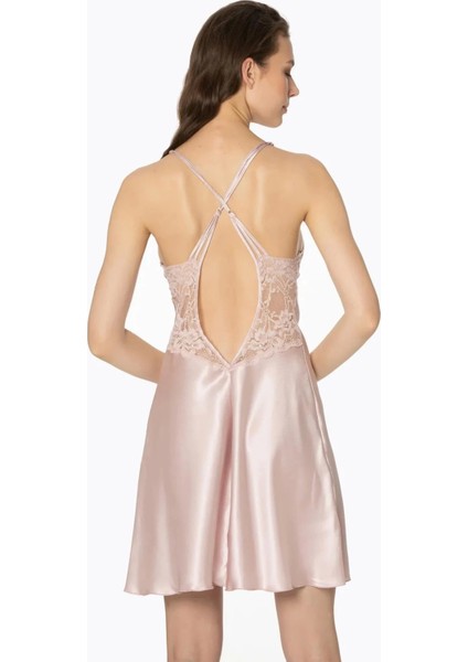 Saten Dantelli Gecelik ve Sabahlık Takımı 4300 - Pudra modelleri