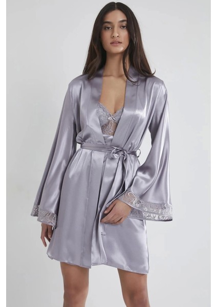 Saten Dantelli Gecelik ve Sabahlık Takımı 4090 - Royal