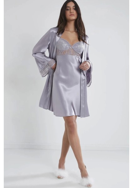 Saten Dantelli Gecelik ve Sabahlık Takımı 4090 - Royal modelleri