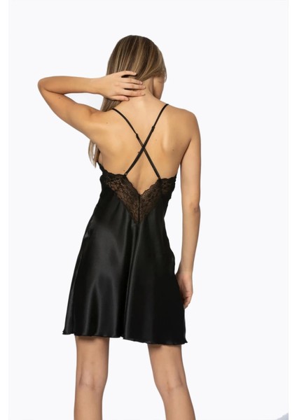 Saten Dantelli Gecelik ve Sabahlık Takımı 4285 - Siyah fırsatları