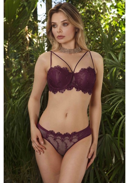 Destekli Straplez Mor Sütyen Takımı 4591