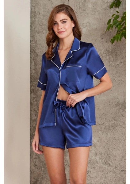 Pierre Cardin Saten Biyeli Pijama Takımı 1205 - Lacivert