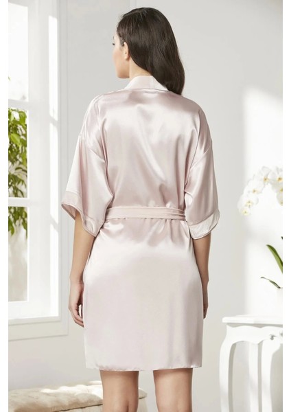 Saten Kadife Gecelik ve Sabahlık Takımı 4045 - Pudra modelleri