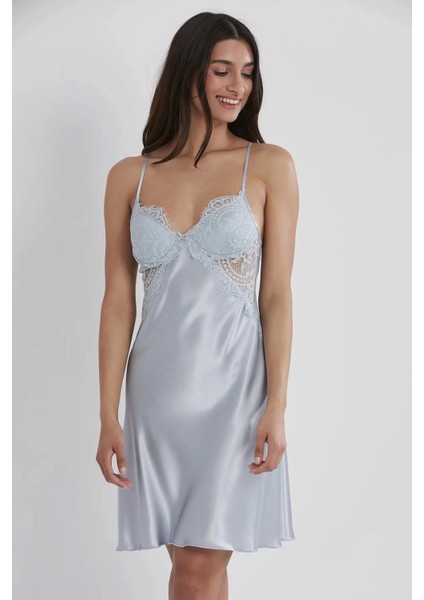 Saten Dantelli Gecelik ve Sabahlık Takımı 4025 - Mist indirimleri