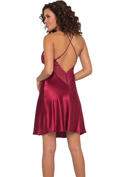 Saten Dantelli Gecelik ve Sabahlık Takımı 4285 - Bordo modelleri