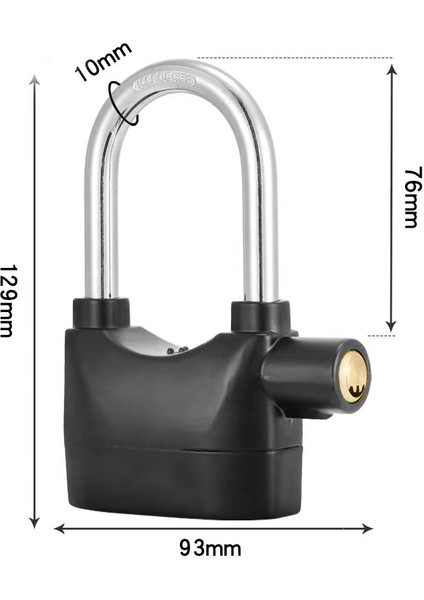 Darbeli Su Geçirmez Alarmlı Siyah 110 Desibel Asma Kilit Yedek Anahtarlı Set XLK402