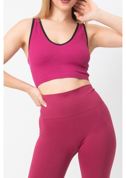 Seamless Fitilli V Yaka Esnek Askılı Spor Sütyen