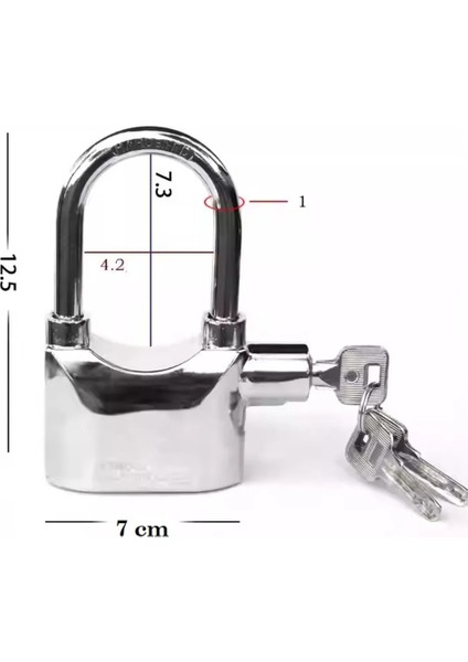 Su Geçirmez Alarmlı 110 Desibel Asma Kilit Gümüş Yedek Anahtarlı Set XLK404