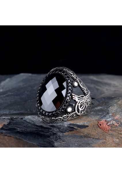 Oval Zirkon Taşlı Tuğra Model 925 Ayar Gümüş Yüzük fiyatları