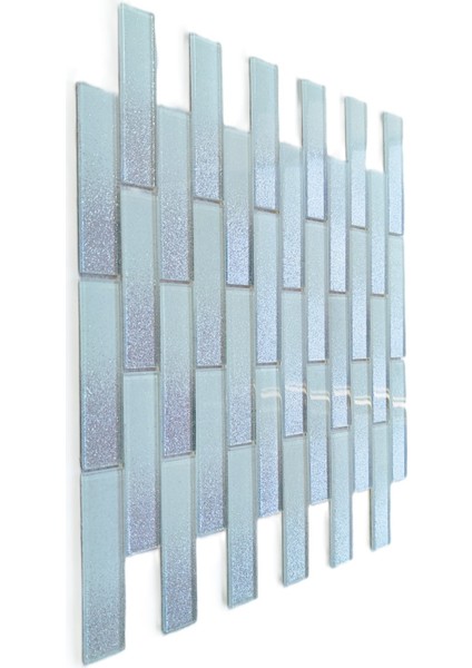 Mutfak Tezgah Arası Kristal Cam Mozaik. Cam Ölçüsü: 23X98X4 Mm. File Ölçüsü: 30X30 Cm. Renk: Beyaz-Siyah Gümüş Efekt. ( 1 Koli = 11 File Karo = 1 m2 fiyatıdır ) indirimleri