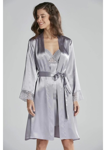 Saten Dantelli Gecelik ve Sabahlık Takımı 4285 - Royal