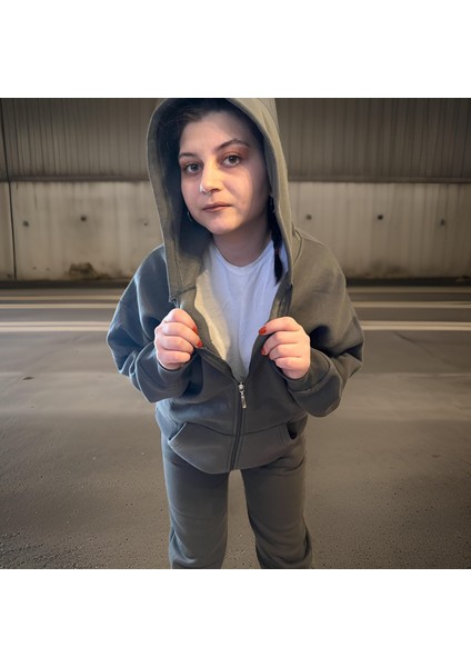 Unisex Üç Iplik Şardonlu Kapüşonlu Hırkalı Eşofman Takımı fırsatları