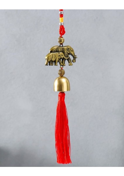 Feng Shui Bereket ve Şans Askılı Zil Dekor Çift Fil Figürlü