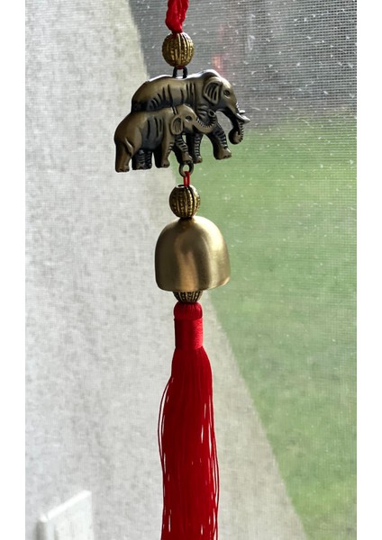 Feng Shui Bereket ve Şans Askılı Zil Dekor Çift Fil Figürlü fırsatları