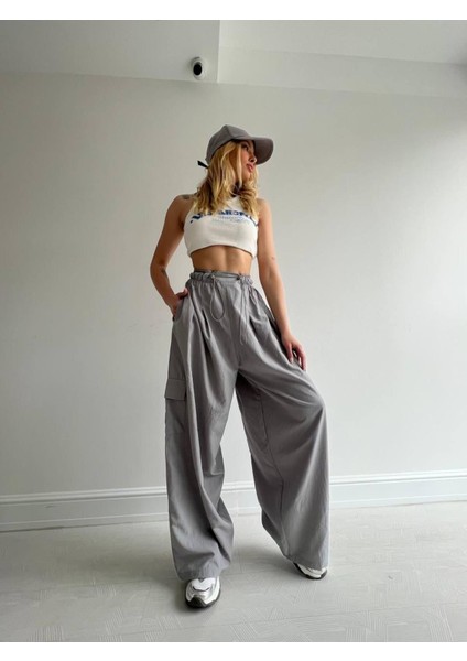 Paraşüt Kumaş Beli Lastikli Relax Pantalon
