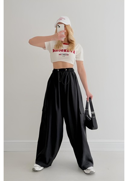 Paraşüt Kumaş Beli Lastikli Relax Pantalon