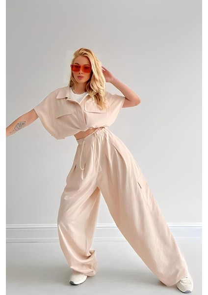 Paraşüt Kumaş Beli Lastikli Relax Pantalon