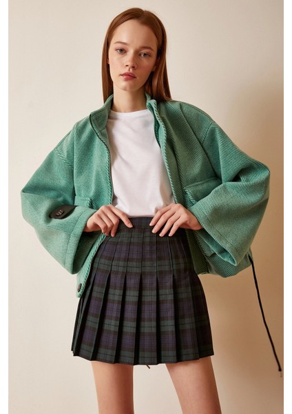 Cep Detaylı Bağcıklı Crop Ceket Yeşil fiyatları