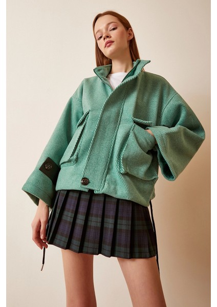 Cep Detaylı Bağcıklı Crop Ceket Yeşil fırsatları