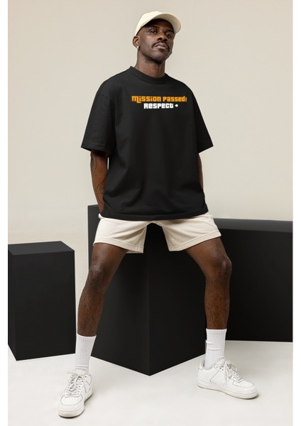 Gta Mission Passed Baskılı Unisex Oversize Siyah Tshirt