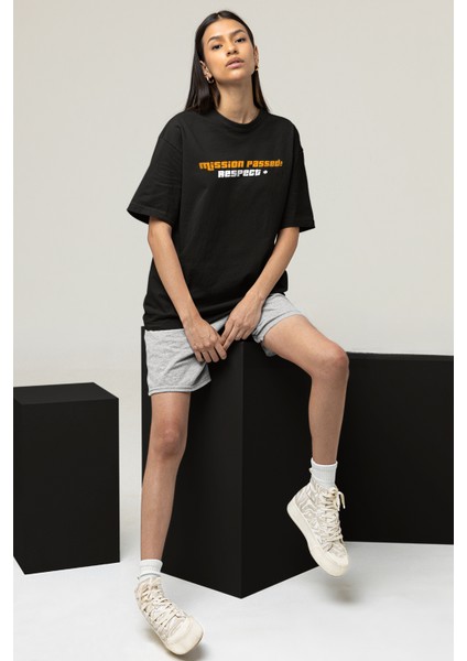 Gta Mission Passed Baskılı Unisex Oversize Siyah Tshirt fiyatları