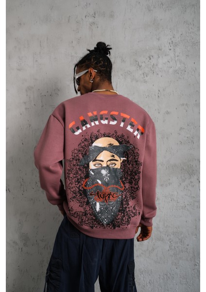 Erkek Oversize Bisiklet Yaka Baskılı Sweatshirt