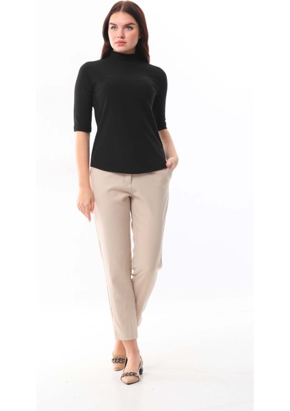 Kadın Yarım Kol Yarım Balıkçı Yaka Bluz 20623 Siyah fiyatları