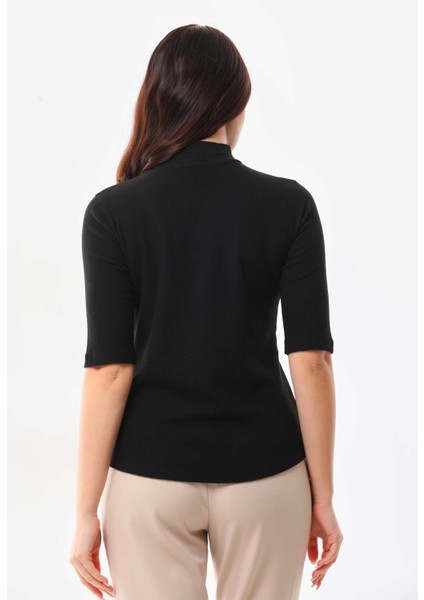 Kadın Yarım Kol Yarım Balıkçı Yaka Bluz 20623 Siyah indirimleri