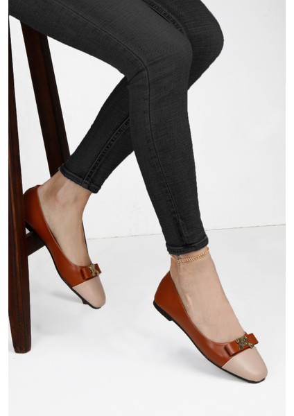 Kadın Iki Renkli Rahat Taban Deri Cilt Babet Ayakkabı