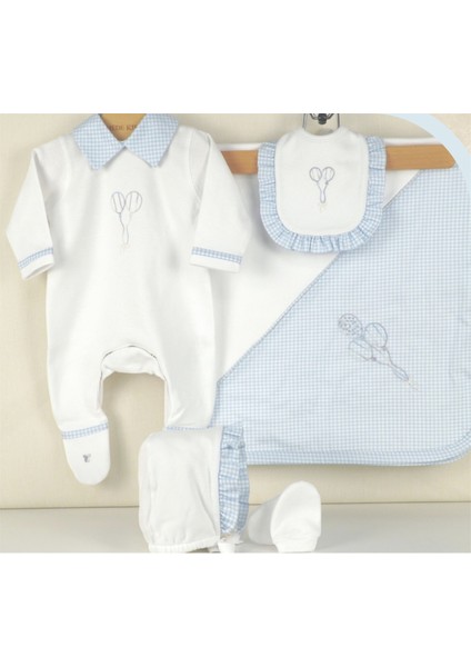Medekids Balon Penye 5'li Set Beyaz & Mavi 0-3 Ay
