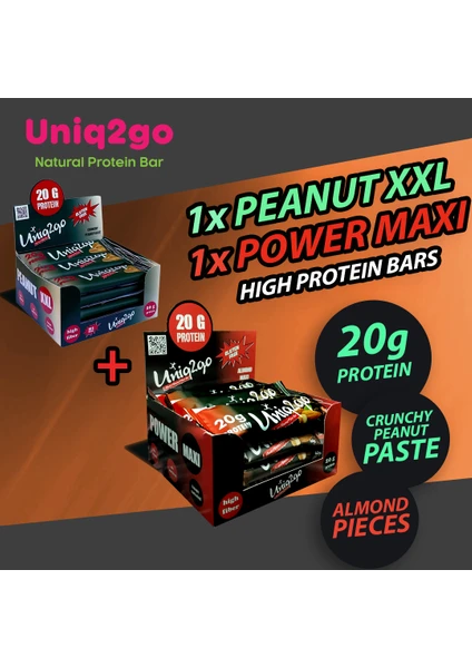 Power Almond Maxibar 65 gr  % 30Protein  12 adet   yanında yer fıstığı ezmeli XXL Proteinli Bar 67 gr 12 adet, toplam 24 adet