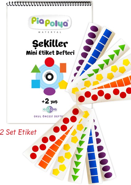 2 Set Etiketli, Şekiller Mini Etiket Defteri ve Etiketleri | Okul Öncesi Defteri | Şekil Etiket