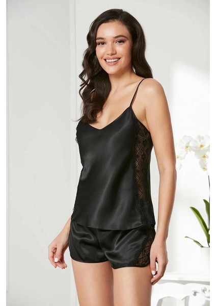 Saten Dantelli Şort Babydoll Takım 438 - Siyah fiyatları