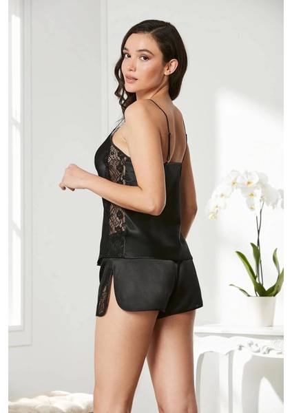 Saten Dantelli Şort Babydoll Takım 438 - Siyah fırsatları