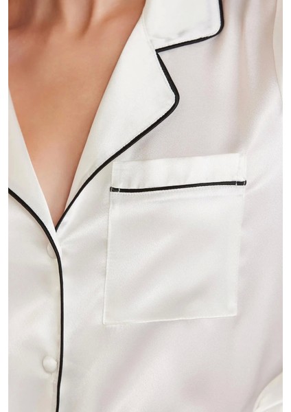 Saten Biyeli Pijama Takımı 1205 - Ekru fırsatları