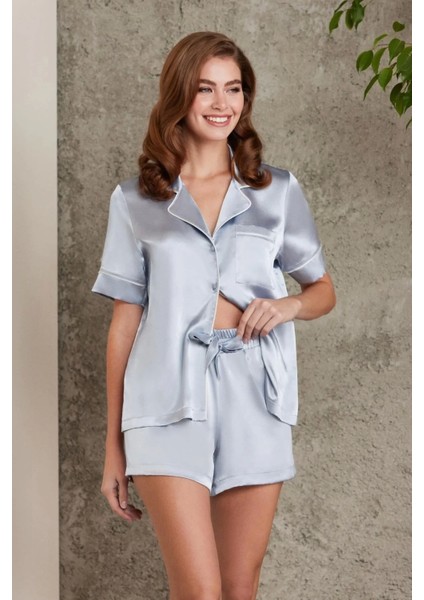 Saten Biyeli Pijama Takımı 1205 - Mist