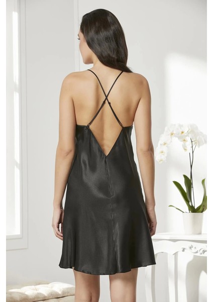 Saten Dantelli Gecelik ve Sabahlık Takımı 4280 - Siyah indirimleri