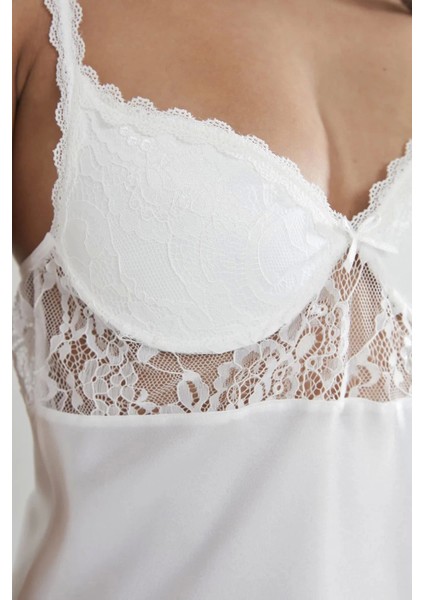 Saten Dantelli Gecelik ve Sabahlık Takımı 4090 - Ekru indirimleri